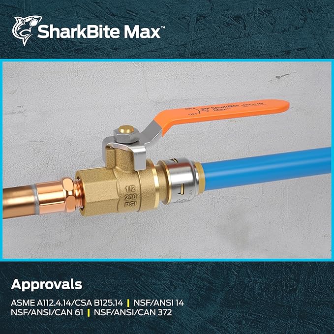 SharkBite Max 1 x 1 Inch Ball Valve with FNPT Connector, Push to Connect, PEX Pipe, Copper, CPVC, PE-RT, HDPE, UR22187