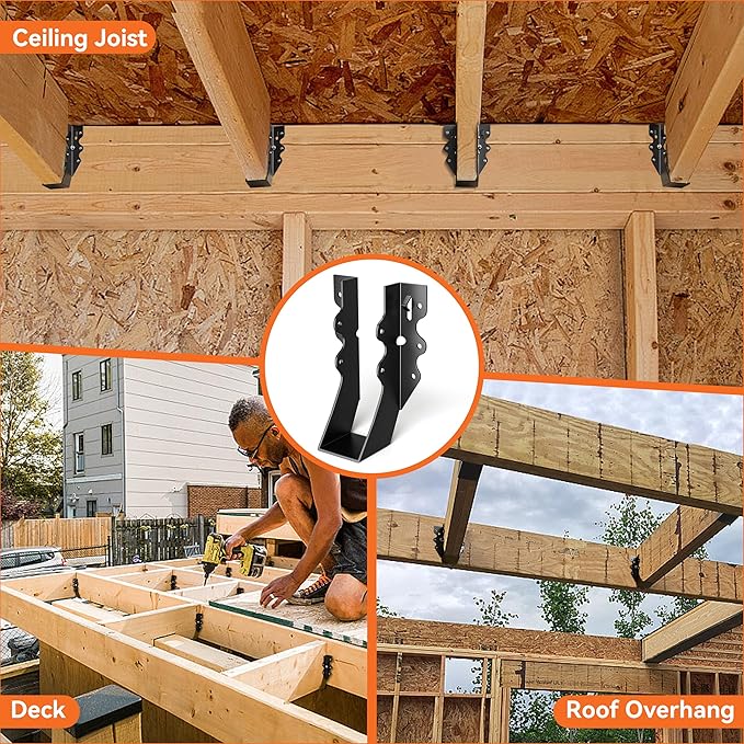 25 Pcs Black 2x6 Joist Hanger,LU26 18 Gauge Double Shear Face Mount Joist Hanger,Hurricane Ties for Rafters Tie Brackets Great for Floor Deck and Ceiling Joists