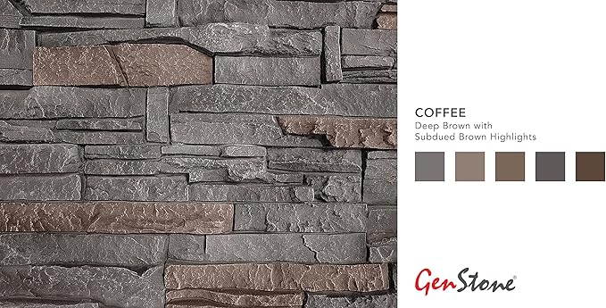 GenStone Faux Stacked Stone Panel 41" x 11.25" in Coffee Color for Do It Yourself Friendly Home Improvement Projects