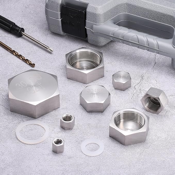 uxcell Hex End Cap 304 Stainless Steel Nut with Washer, G1 Female Thread Pipe Fitting, Gas Line Water Line Stop Valve Cap Tubing Ends for Plumbing Fittings, Silver Tone