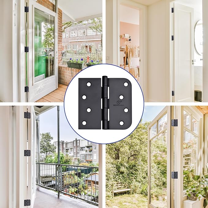 Door Hinge 4 Inch Interior Door Hinges Oil Rubbed Bronze Black 4 Inch Interior Hinges Flat Iron Hinge 4"x 4" Door Hardware 5/8" Radius - 12 Pieces