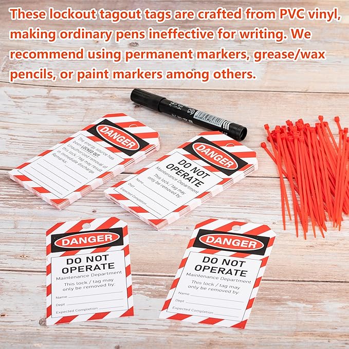 50PCS Lockout Tagout Tags Do not Operate Equipment Labels with 50 Zip Ties OSHA Compliant for Out of Service Machine Maintenance