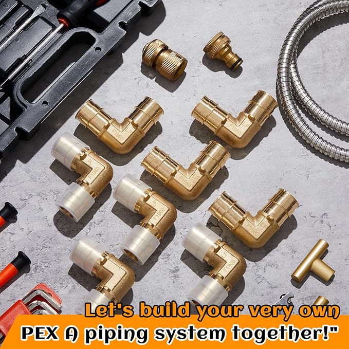 8 Pcs 1 Inch Pex A Expansion Fittings 1"x 1" 90 Degree Elbow Brass Fittings Pex Crimp Tool for Tubing Pipe Connection, ASTM F1960