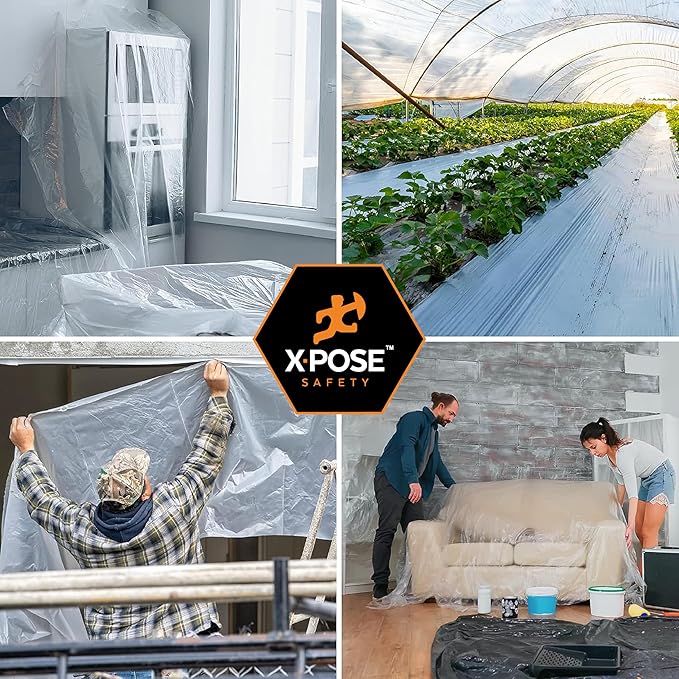 Xpose Safety Clear Plastic Sheeting (Bulk Half Pallet 25 Pack) – 10' x 100' Rolls – Heavy Duty 10 Mil Poly Sheet – Waterproof, Dustproof, Vapor Barrier – for Construction, Painting, Industrial Use