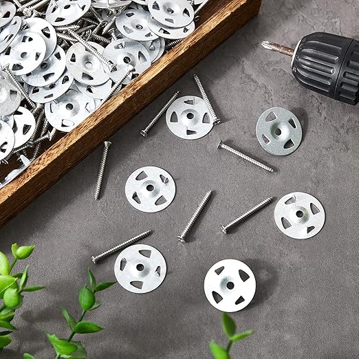 Fastener Kit Board Hardware Set, Includes 1-1/8 Inch Galvanized Steel Washers and Stainless Steel Screws for Fixing Fastening Installation(400 Pcs)