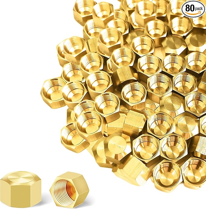 3/8" Compression Cap, 80pcs Brass Compression Fittings Hex UNEF Thread Stop Valve Tubing Ends Sealing Caps Hose Connector for Gas Garden Water Air Line