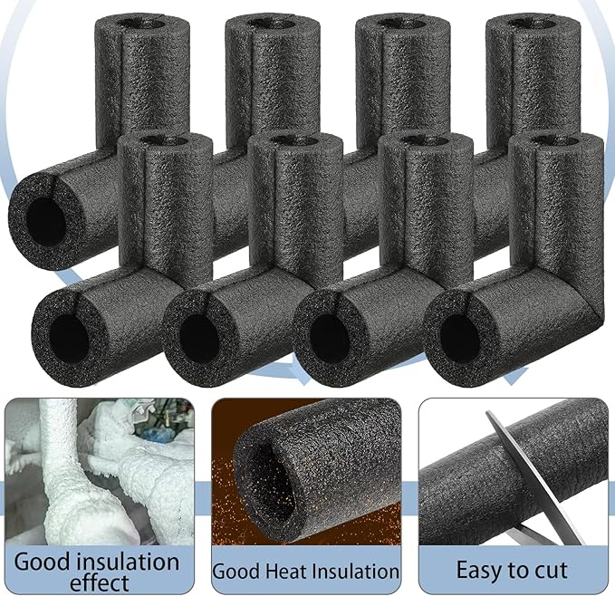 Frienda 12 Pack Pipe Insulation Foam Tube Elbow Insulation Tubing Elbows Water Freeze Protection Heat Preservation Foam Tube for Tubing Outdoor Water Pipe Protection (1 Inch,Stylish)