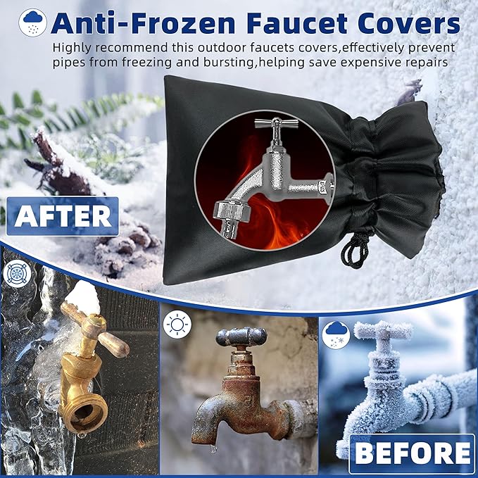 Outdoor Faucet Covers for Winter Freeze Protection 4 Pack Reusable Garden Faucet Cover Socks for Various Faucet Water Spigot Pipe Hose Bib,Waterproof Insulated Anti-Freeze Covers-Drawstring