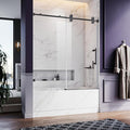 56-60 Inch x 66 Inch Sliding Frameless Bathtub Door, 3/8" Tempered Glass with Easy-Cleaning Coating, Stainless Steel Rollers & SGCC-Certified Stability, Matte Black