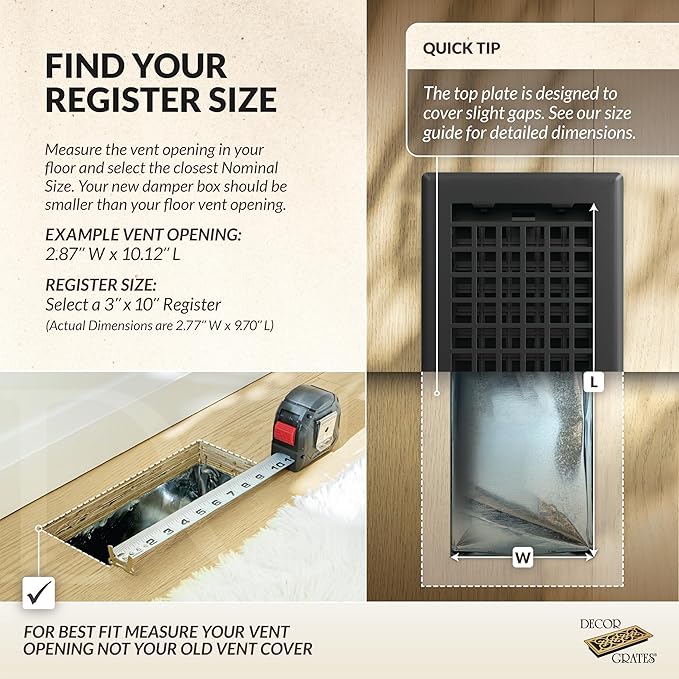 Decor Grates LTH310-BLK Lattice Floor Register, 3x10 Inches, Black,(Alloy Steel, Plastic)