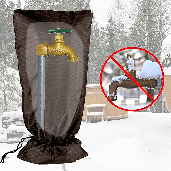 XXL Outdoor Faucet Covers for Winter, 3M Thinsulate Insulation Faucet Freeze Protector, 25”H x 13”W for Garden Lawn Faucets & Yard Hydrant, Waterproof Insulated Spigot Cover Faucet Sock – Brown