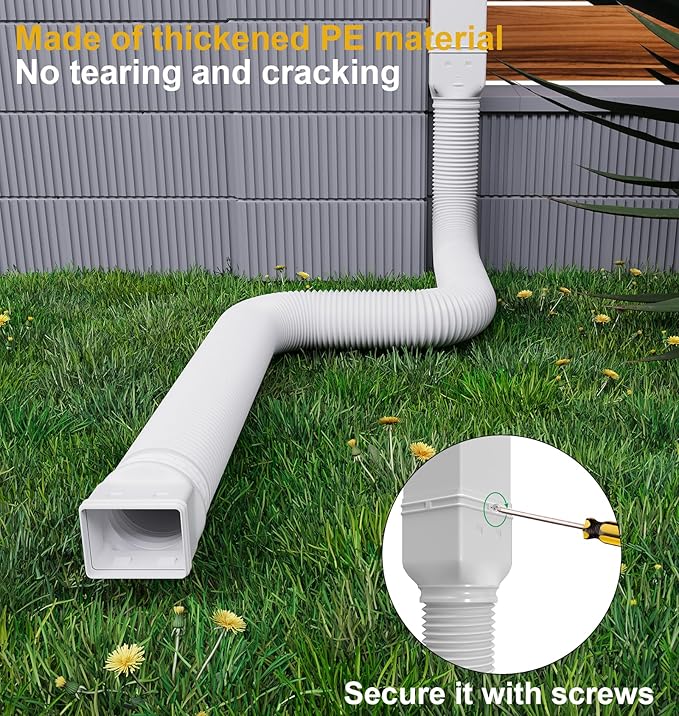 Rain Gutter Downspout Extensions, Downspout Extender for Rainwater Drainage Flexible, Extendable 58"+66" Down Spout Drain Extension Pipes (2 Pack, White)