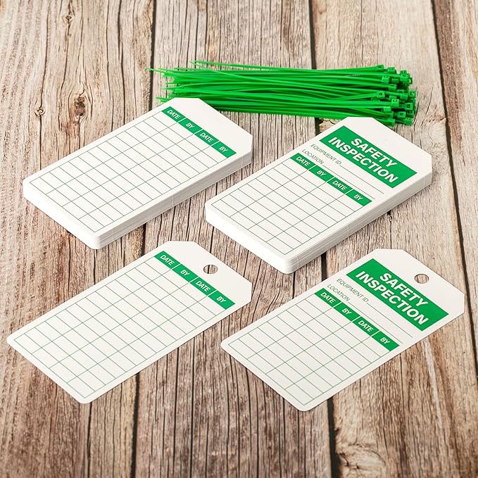 90Sets Safety Inspection Tags with Adjustable Wire Ties Accident Prevention Label for Inventory Scaffolds Ladders Fire Extinguisher Machinery 5.51 X 3inch