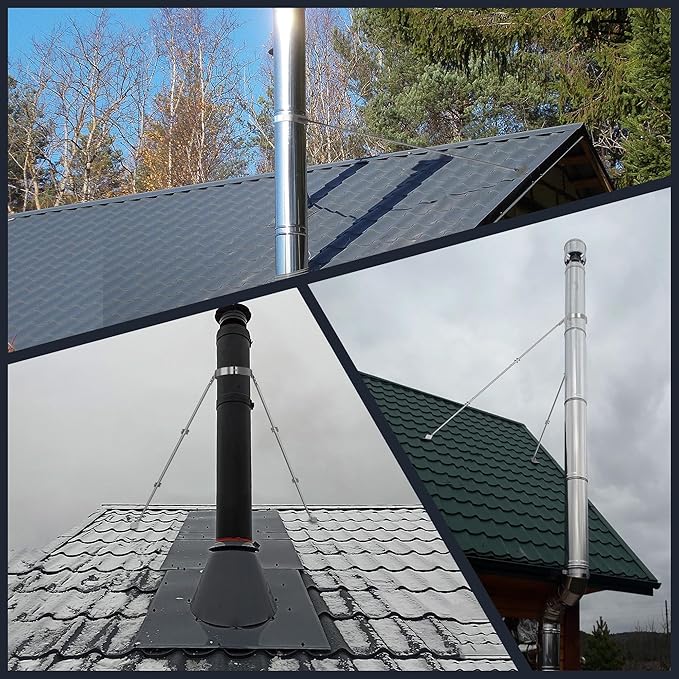 10" Extended Retractable Roof Chimney Stove Pipe Fixing Bracket, L/98", Compatible with 10" Diameter Chimney Pipe, Ensures Chimney Stability and Prevents Sway or Collapse, Silver