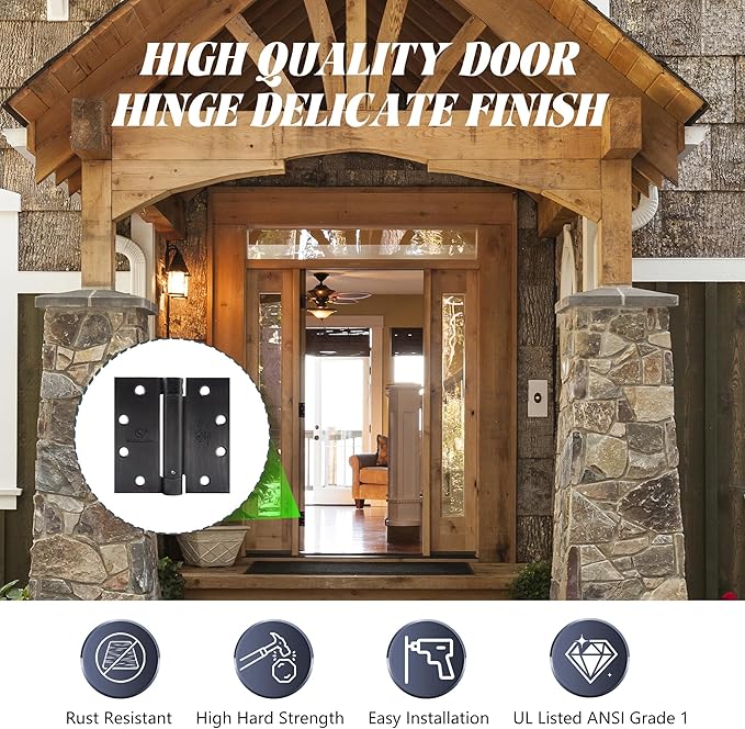 3 Pieces Self Closing Door Hinges 4-1/2 inch Oil Rubbed Bronze Auto Close Hinge Adjustable 4 ½"x 4 ½" Inch Spring Hinges Square Corner Commercial Door Closer Hinge