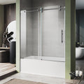 56-60 Inch x 66 Inch Sliding Frameless Bathtub Door, 3/8" Tempered Glass with Easy-Cleaning Coating, Stainless Steel Rollers & SGCC-Certified Stability, Space Gray