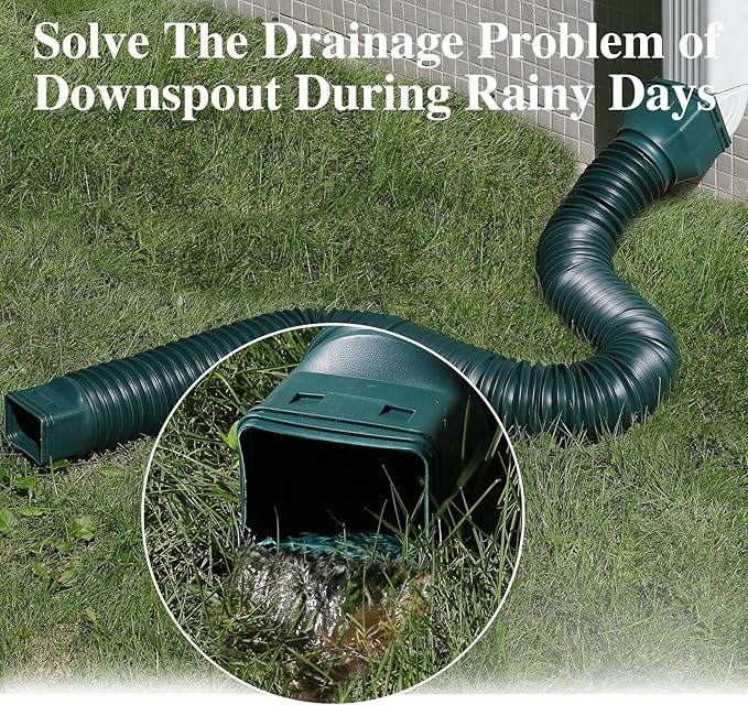 Flexible Gutter Downspout Extensions, Connectable Downspout Extender with 58"+ 67" Extendable Pipe, Thickened Down spout Drain Extension for Rainwater Drainage(2 Pack, Green)
