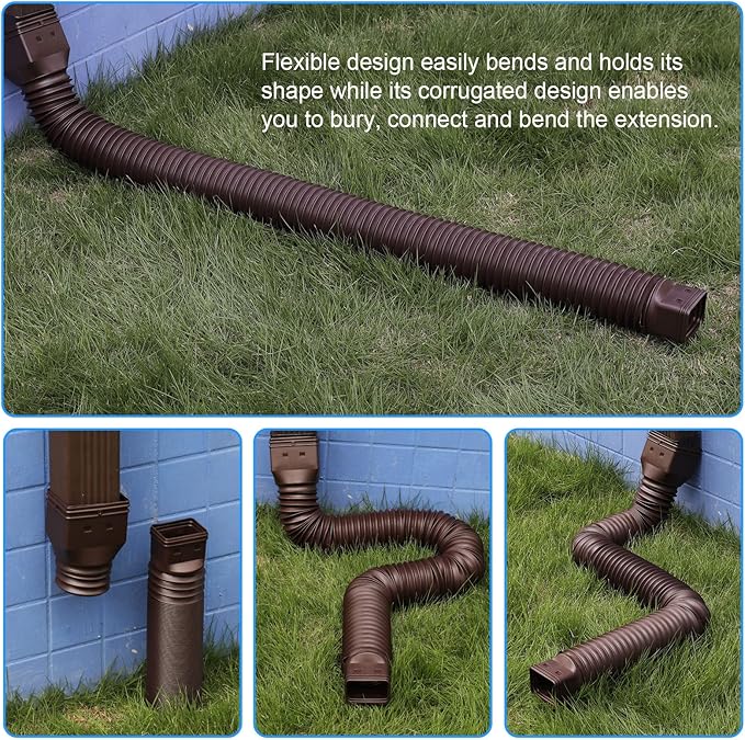 Brown 1-Pack Rain Gutter Downspout Extensions Flexible, Drain Downspout Extender,Down Spout Drain Extender, Gutter Connector Rainwater Drainage,Extendable from 21 to 68 Inches