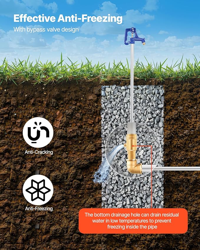 VEVOR Frost Proof Yard Hydrant, 3.22FT Freeze-Proof Outdoor Faucet with 12" Bury Depth, 3/4" NPT Pipe Connection, Lever Handle + Handwheel, No Lead Freezeless Hydrant for Yard Garden Farm Irrigation
