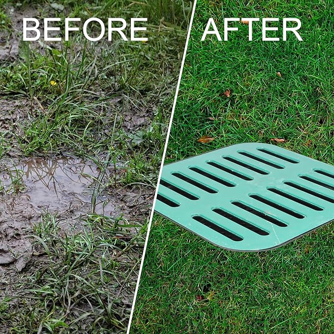 15x15x15 in Catch Basin with Fiber Glass Grate for Drainage, Large Drainage Basin with Debris Basket, French Drain Basin Strainers Without Reserved Hole for Yard, Downspout, Municipal Pipeline