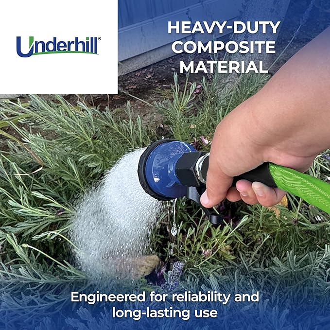 Underhill Garden Hose Shut Off Valve 3/4-Inch Thread, Plastic Nozzle Connector Attachment, Heavy-Duty Fittings, CV075P