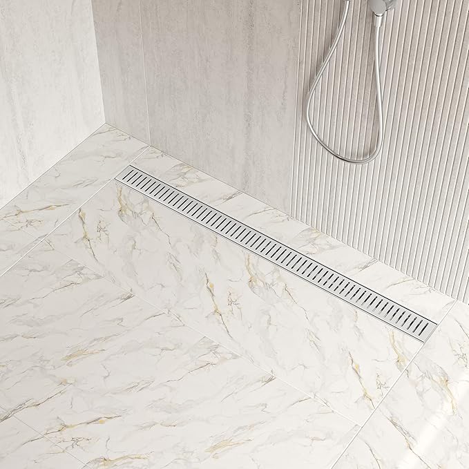 Neodrain 36" Brushed Linear Shower Drain Shower Linear Drain, Removable Capsule Pattern Grate, Bathroom 304 Stainless Steel Rectangle Shower Floor Drains- CUPC Certified