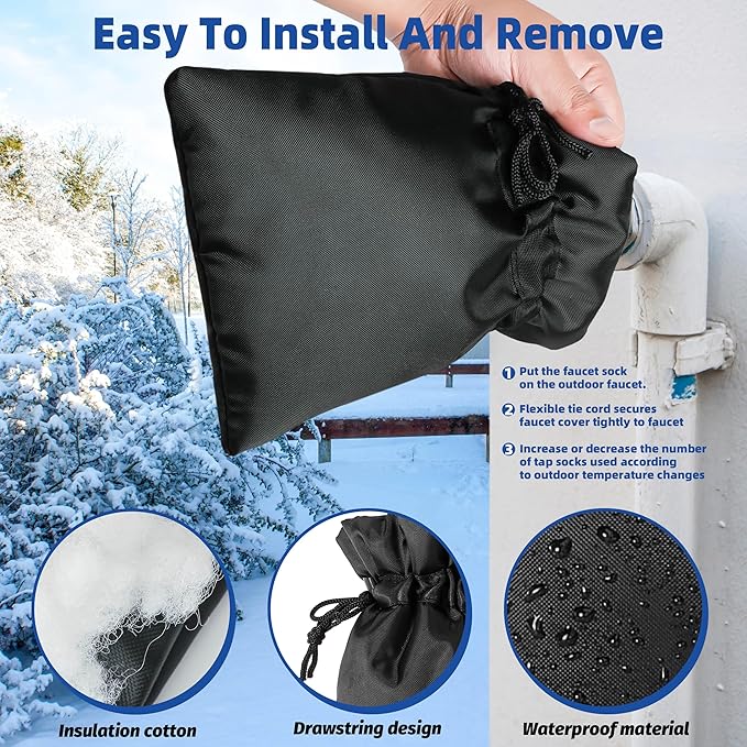 Outdoor Faucet Covers for Winter Freeze Protection 4 Pack Reusable Garden Faucet Cover Socks for Various Faucet Water Spigot Pipe Hose Bib,Waterproof Insulated Anti-Freeze Covers-Drawstring