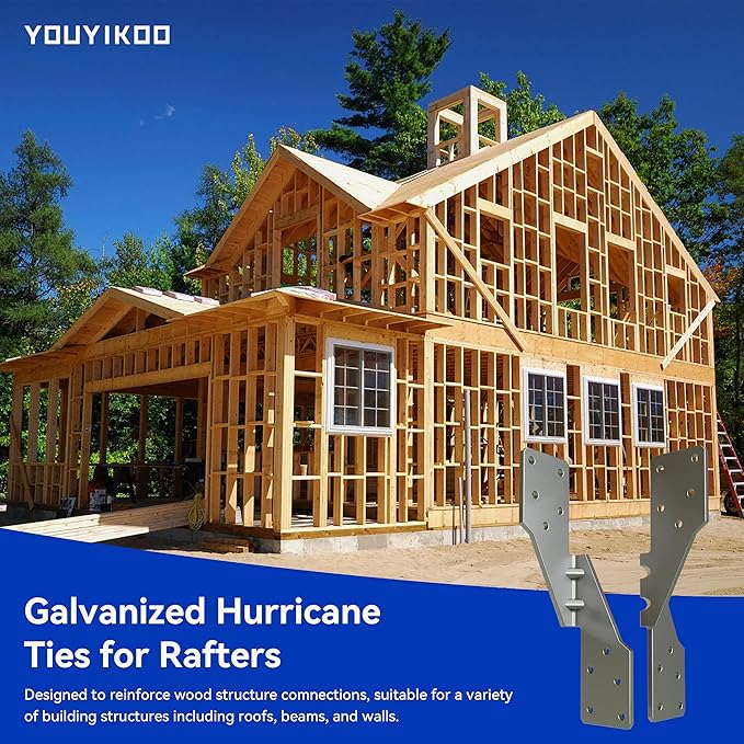50 Pack Hurricane Ties for Rafters,Hurricane Straps Brackets with Strong Galvanized Powder-Coated,Trusses/Rafters Ties,Hurricane Clips,Rafter Hanger