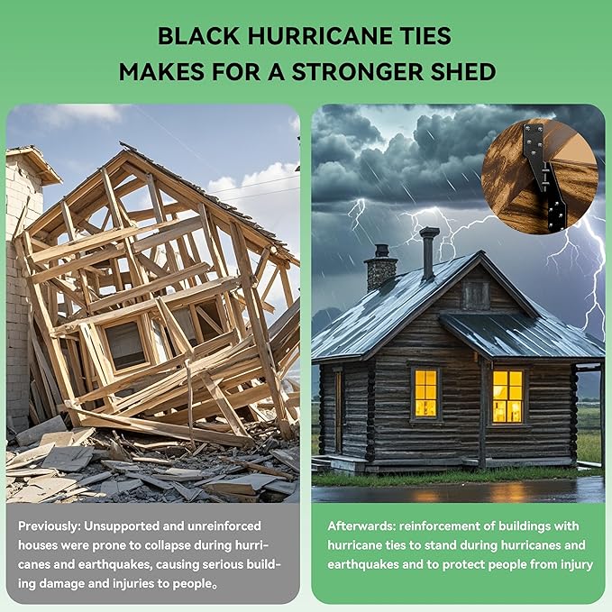 Black Hurricane Ties for Rafters,Hurricane Clips,Hurricane Brackets,Hurricane Straps for Shed,Rafter Hangers,Truss Brackets,Rafter Bracket(Left 25 pcs)