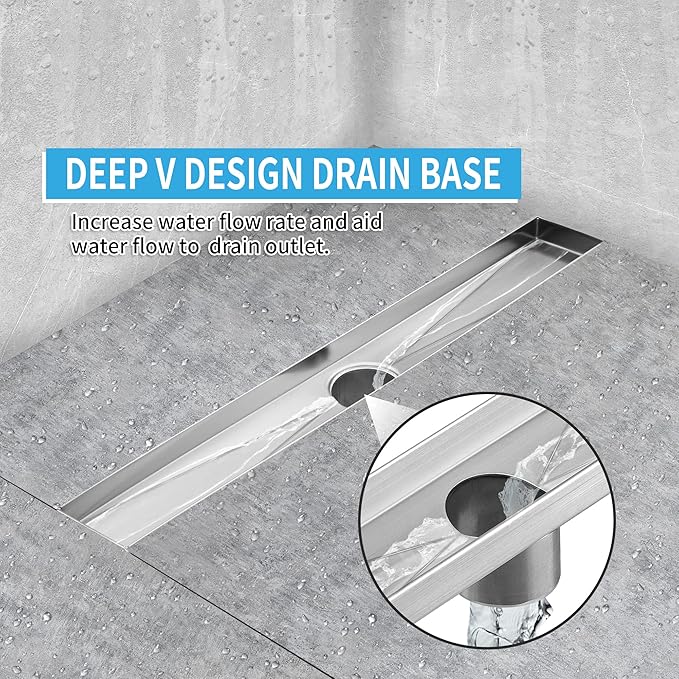 Linear Shower Drain 36 inch, Floor Drain with Removable Pattern Grate, 304 Stainless Steel Rectangular Linear Drain with Hair Strainer, CUPC Certified, Brushed Nickel, SD-103