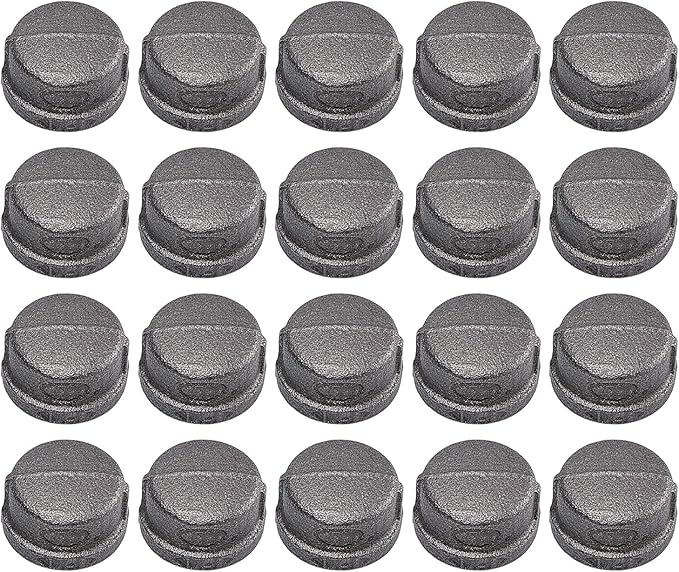 1" Pipe Fitting Cap, Home TZH 20 Pack 1" Malleable Iron Cast Gray Pipe Caps for Steam-Punk Vintage Shelf Bracket DIY Plumbing Pipe Decor Furniture (20, 1")