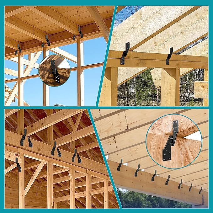 25 Pack Hurricane Ties for Rafters,Hurricane Straps Brackets with Strong Black Powder-Coated,Trusses/Rafters Ties,Rafter Hanger, H2.5A Right Tie 18-Gauge Extruded Steel Black