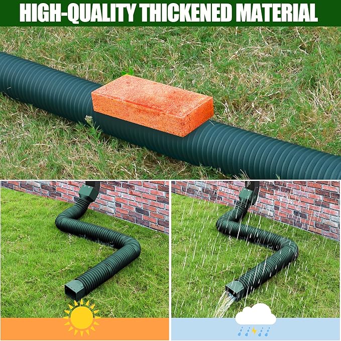 2 Pack Rain Gutter Downspout Extensions, Upgraded Flexible Drain Down Spout Extender for Rain Water Drainage, Each Extendable from 20" to 66", Combine to 10 ft with Connector(Green)