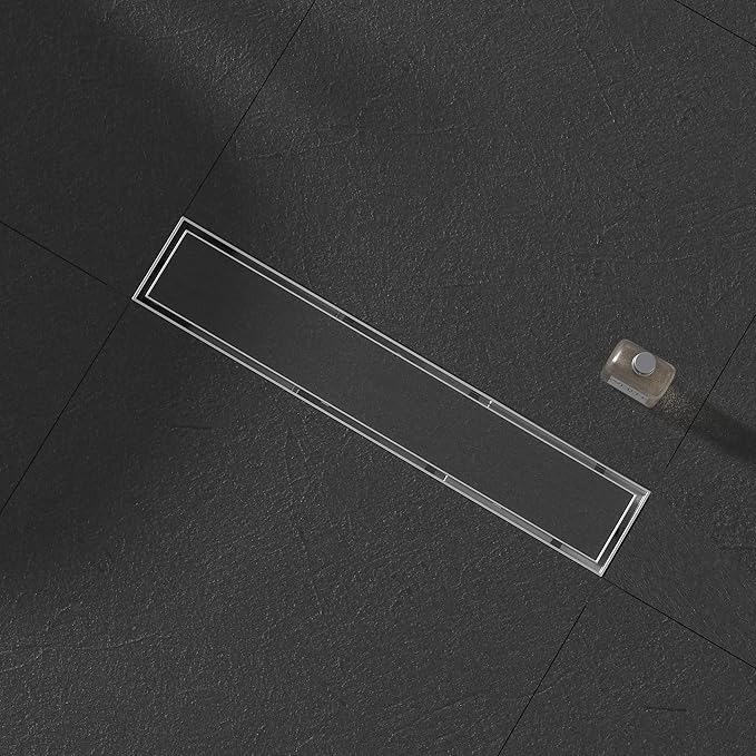 Linear Shower Drain 12", Brushed Floor Drain with Tiled Insert Grate & Hair Strainer, 304 Stainless Steel Bathroom 2-in-1 Tiled in Drain, CUPC Certified (Brushed, 12'')