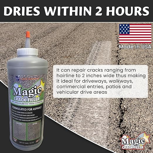 Magic Crack Filler 2.5LB Asphalt Black, for Filling in Cracks on Asphalt Driveways and Roads. Installs Easily Dry Granular No Mess and DIY (Black, 1)