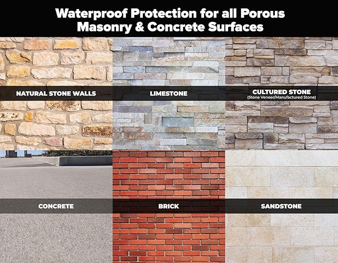 All Purpose Brick Stone & Concrete Sealer - Transparent Penetrating Waterproof Coating For Outdoor Masonry Surfaces - 1 Gallon