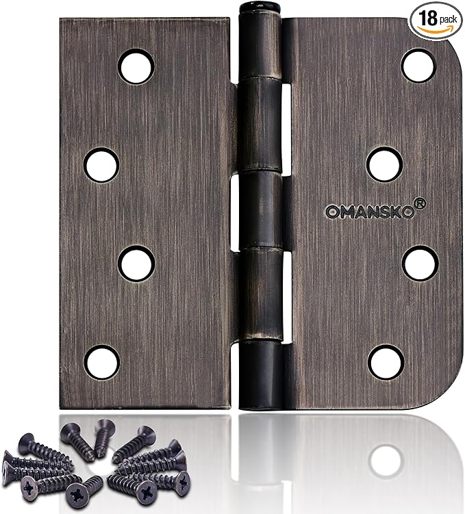 4 x 4 Inch Door Hinges for Wood, 18 Pack Oil Rubbed Bronze Door Hinges for Interior Doors Heavy Duty Hinges with Square and 5/8" Radius Corner