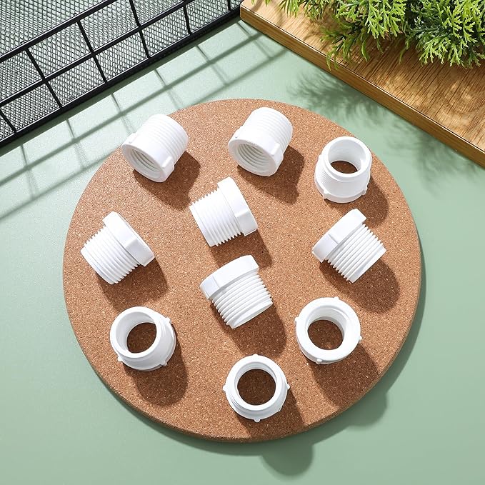DOITOOL 10pcs PVC Threaded Reducer Bushing Male to Female Water Pipe Joint Converter Adapter Couplings for Plumbing Irrigation and Water Supply Systems