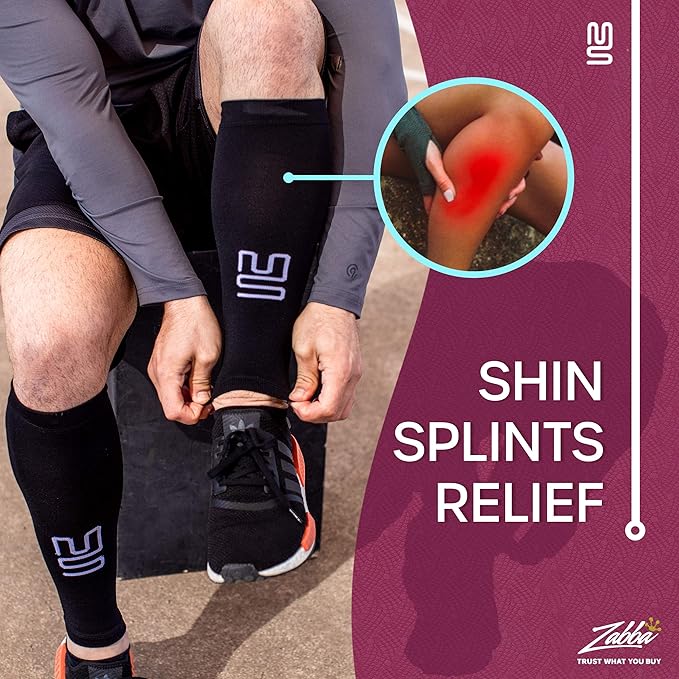 Calf Compression Sleeves - Leg Sleeves for Men and Women - Shin Splint Relief Support Brace Running Flights