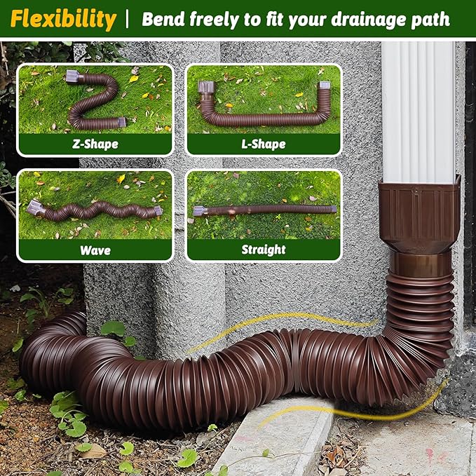 2 Pack Rain Gutter Downspout Extensions 60" with Filter, Corrugated Flexible Gutter Pipe, Downspout Diverter, Down Spout Drain Extension, Extendable from 20" to 60", Screws for Included, Brown