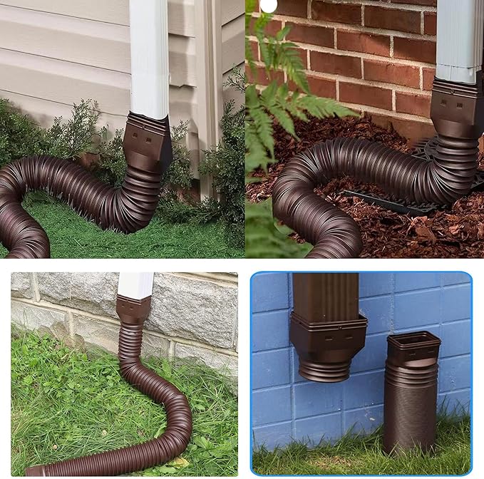 2 pack flexible rain gutter downspout extensions flexible, drain downspout extender,rainwater drainage ditch joint, can be extended from 21 inches to 68 inches (Brown)
