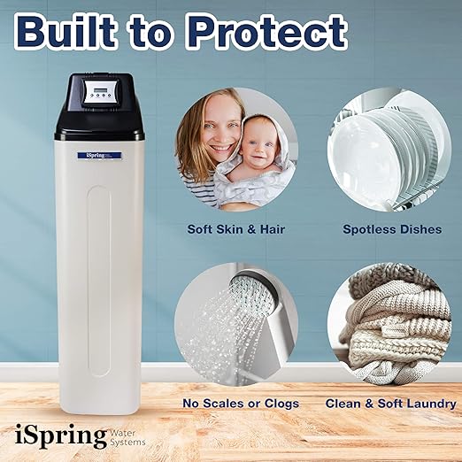 iSpring WCS45KG Whole House Water Softener System, 45,000 Grain High Capacity with Backwash Feature, SGS-Tested, for Homes & Businesses