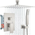 Aolemi Shower Faucet Set Ceiling Mount Shower System Rough-in Valve and Shower Trim Kit 10 Inch Shower Head Single Handheld Spray Square Knob Brushed Nickel