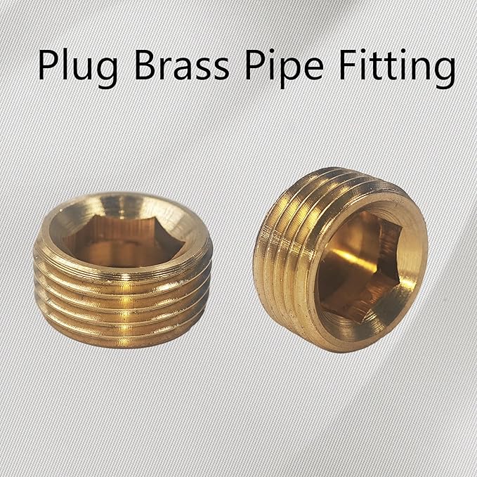 12PCS 1/2" NPT Male Plug Fitting Set, Brass Hex Counter Sunk Plugs, Internal Hex Socket Thread Pipe Plug for Closing the End of Pipe