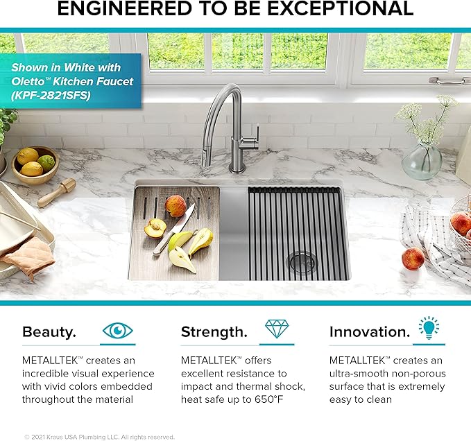 KRAUS Bellucci 30” in. Undermount Workstation Granite Kitchen Sink in Metallic Black with Accessories, KGUW2-30MBL