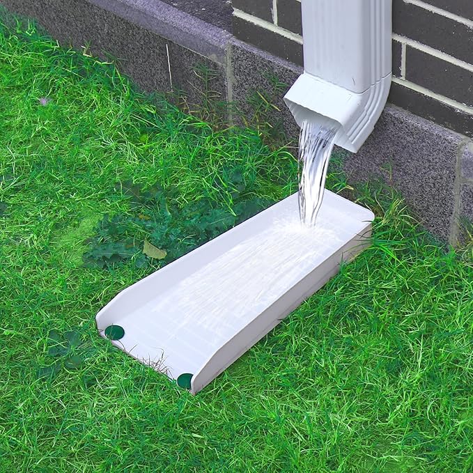 4-Pack Rain Gutter Downspout Splash Block - 16" Fixable Gutter Downspout Extension for Rainwater Drainage, Ladder Downwards Design with 8 Fixed PP Nails (White)