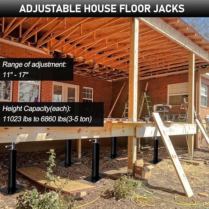 House Jacks for Leveling, 11"-17" Adjustable Jack Post Basement Floor Jack, Screw Floor Jack Post Supports Stabilizer Jacks for House Foundation, Stairs, Porches, Roof Beams