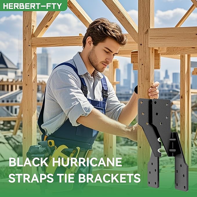 Black Hurricane Straps Tie Brackets,Hurricane Clips,18-Gauge Hurricane Ties for Rafters/Pergola Rafter/Seismic (Left 50 pcs)