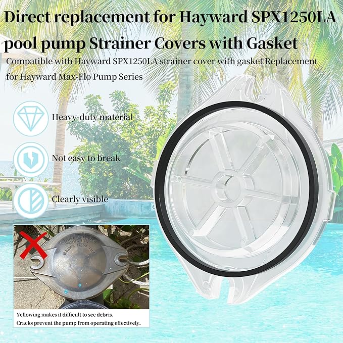SPX1250LA Strainer Cover with Gasket Compatible with Hay-ward Max-Flo SP1800X & SP2800X Series Pool Pump,for Easy Cleaning of The Pump Basket (Kit Includes:Clear Cover SPX1250L & Gasket SPX125T)
