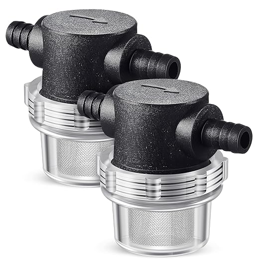1/2 Inches Water Pump Strainer, Compatible with 3/8 Inches Hose Barb In-Line Strainer Twist-On Pipe Sprayer Filter for Water Pump 12V Direct Current 80 PSI RV Camper Marine Boat Lawn (2)